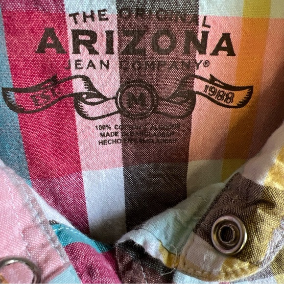 Arizona Boy’s S/S Snap Close Pink/yellow/red/teal Plaid Shirt Size M (10/12) - Picture 10 of 11